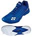 Introducing the Yonex Power Cushion Aerus Z2 Mens Badminton Shoes in navy blue, showcasing the iconic white logo and Power Cushion technology for comfort. With blue laces and a textured white sole for extra grip, its sleek design is perfect for indoor sports.