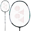 Two Yonex Astrox 88 Play 4U Gen 3 2024 badminton rackets in black and silver are displayed against a white background. The larger image features the head of the racket, showcasing a striking geometric red logo on the strings with an ISOMETRIC design. The smaller image highlights the handle wrapped in white grip tape.