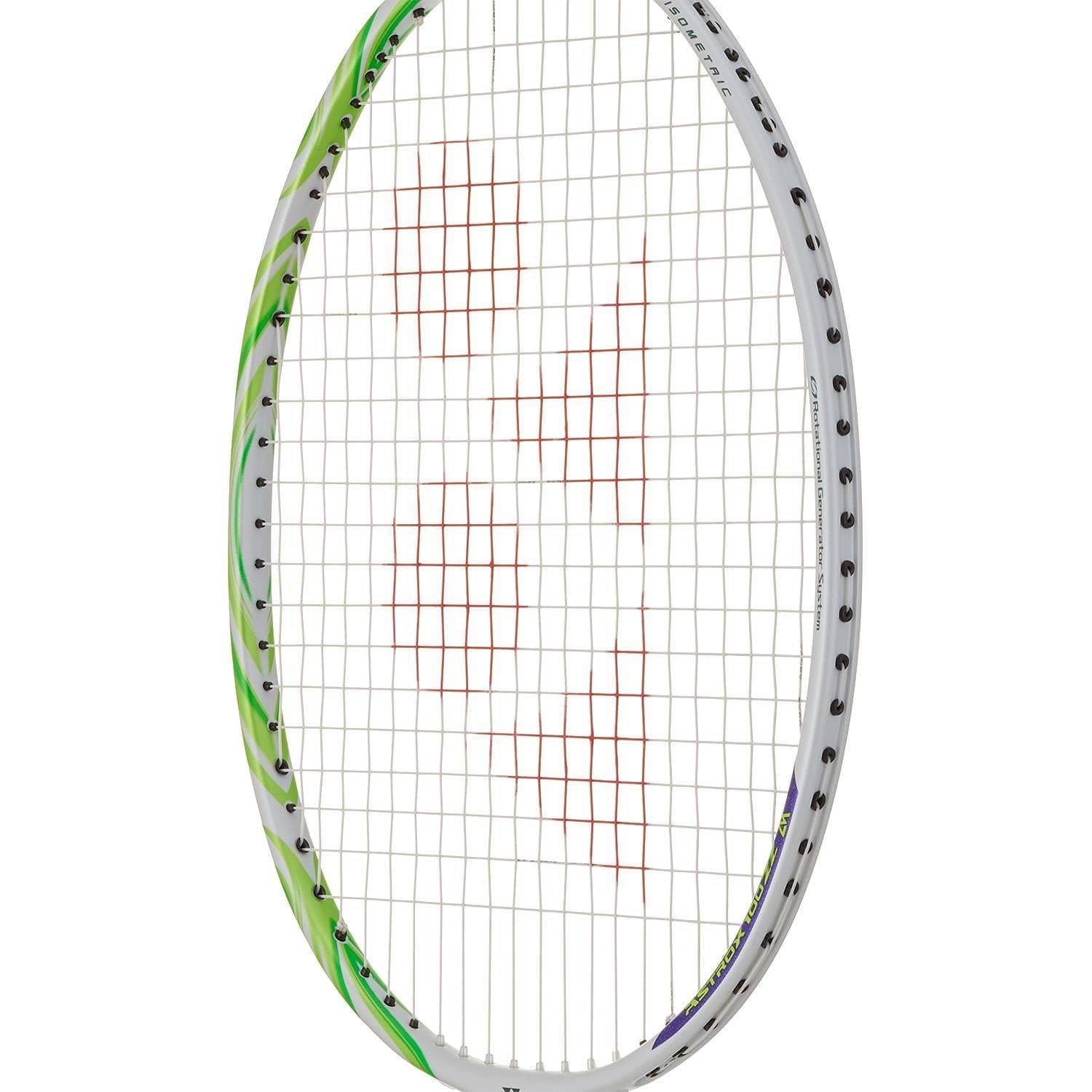 A close-up of the Yonex Astrox 100 ZZ VA Viktor Axelsen Badminton Racket in greyish beige, featuring Yonex branding, set against a white background.