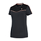 The K-Swiss Tac Hypercourt Round Neck Badminton Top 2 in black showcases sporty elegance with its short sleeves and a pink accent that runs across the chest and sleeves. Featuring a small logo on the left chest, this design masterfully combines simplicity with athletic style.