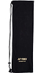 The Yonex AC541 Badminton Racket Soft Cover is a stylish and durable accessory, crafted from black polyester. It comes with a practical drawstring closure and prominently features the iconic Yonex logo alongside "BADMINTON" elegantly printed in gold near the bottom, ensuring your equipment remains protected in style.