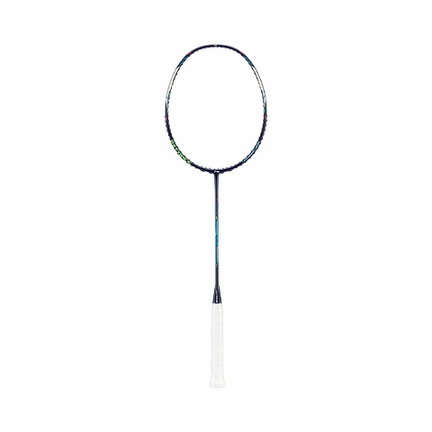 The Li-Ning Axforce Cannon Pro 4U Badminton Racket, with its sleek blue frame and white handle, is engineered for power and precision. Set against a plain white background, it features an advanced shock absorption system to elevate your gameplay experience.