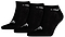 The HEAD Sneaker Badminton Socks (3 Pack) in black are made from a soft cotton blend. Each sock features a white logo and text near the top edge and a small design by the toe, providing comfort and style for casual wear.