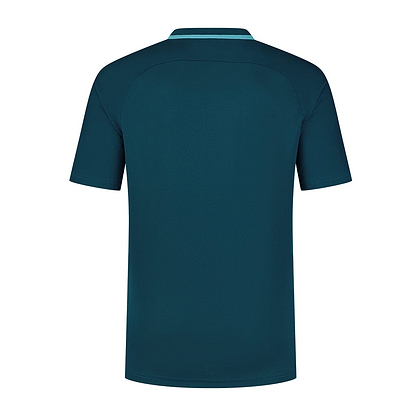 A blue opal short-sleeve badminton T-shirt with a lighter collar, shown from the back. This K-Swiss Tac Hypercourt Mesh Crew 2 sports apparel boasts a plain design with a simple, classic cut, perfect for any casual outing or match.