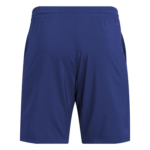 The adidas Men's 3 Stripe Badminton Shorts in navy feature an elastic waistband, side pockets, and lightweight fabric with moisture-wicking properties, ideal for sports or casual wear.