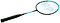 Introducing the Sure Shot Tink 23 Inch Badminton Racket, ideal for young players with its lightweight aluminum head, black handle, blue shaft, and white net. The frame is black with blue accents, and its unique center string pattern completes the design.