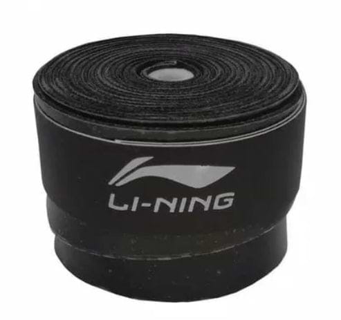 A package of Li-Ning Badminton Overgrip (3 Pack) in black, featuring the "LI-NING" branding and logo design. Each overgrip is coiled neatly, highlighting its absorbent grip and textured surface, ideal for maintaining a secure hold during intense activities.