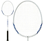 The Yonex B4000 Badminton Racket - White / Blue is featured, showcasing its white frame with blue accents—perfect for beginners. One image displays the full racket; another highlights a detailed view of the strings and head.