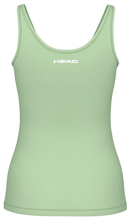 The HEAD Spirit II Women's Badminton Tank Top in Celeste showcases "HEAD" branding in white on the front, offering a sleek sleeveless design with advanced cooling technology for maximum comfort.