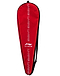 Introducing the Li-Ning Badminton Racket Cover in red, featuring black accents and precision-reinforced stitching. The front displays the brand name "Li-Ning" printed in white several times vertically. It includes a convenient carry strap for easy transport.
