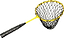 The Sure Shot Badminton Training Racket Net Catcher in yellow and black is shown against a white background—perfect for improving hand-eye coordination during training sessions.