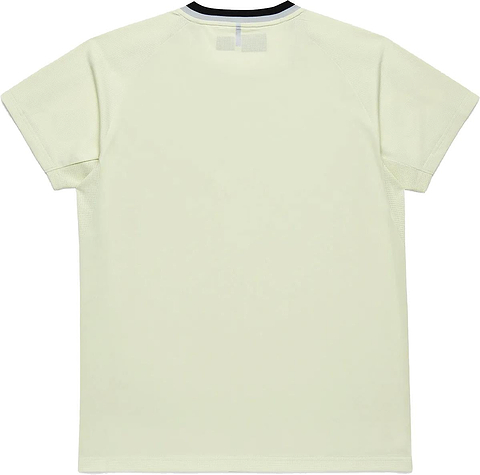 Back view of a Yonex 10712YX Crew Neck Men's Badminton T-Shirt in Champagne—a short-sleeve, quick-drying sports shirt with a dark collar detail, laid flat on a white background.