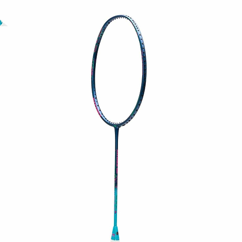 An isolated image of the Li-Ning Axforce 50 4U Badminton Racket - Blue on a white background. This sleek, lightweight racket from Li-Ning is designed for advanced players and features an oval-shaped frame with a long handle in vibrant blue tones.