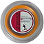 BadmintonHQ Inspire 67 Zoom Badminton String in neon orange is a durable, nylon multifilament 0.67mm string for racket stringing. Featured on the 200m reel packaging is a player illustration with the tagline "A power string that's built to last.