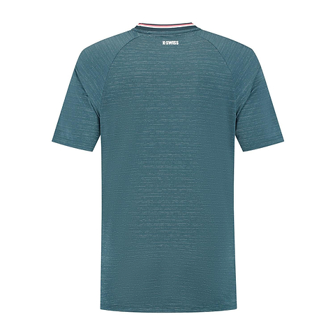 Back view of the K-Swiss Hypercourt Melange 3 men's badminton t-shirt in Stargazer, featuring short sleeves, subtle horizontal textures, and a small white K-Swiss logo below the collar.