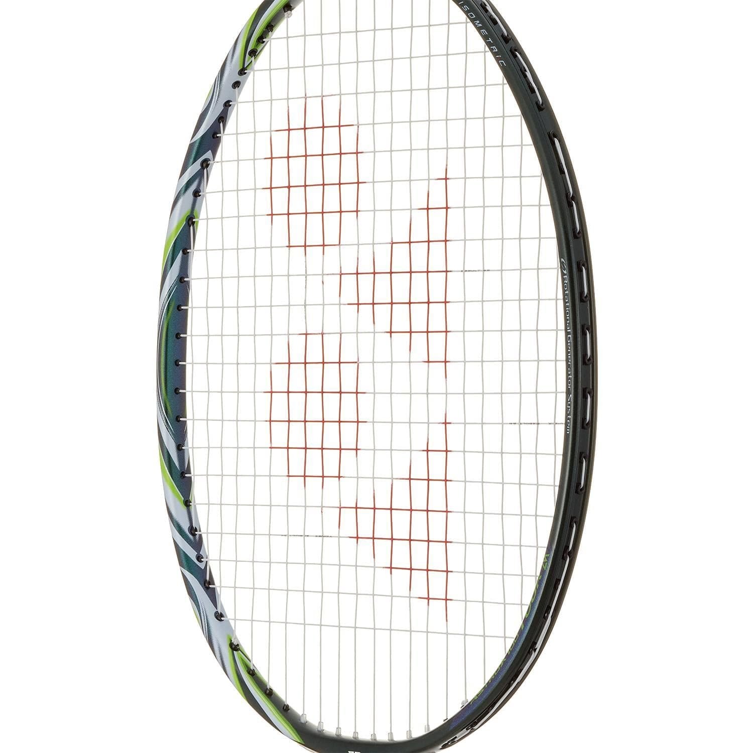 A close-up of the Yonex Astrox 100 Tour VA Viktor Axelsen 4U Badminton Racket in olive green, showing the red Viktor Axelsen signature logo on the white strings. The racket is angled against a white background.