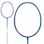 A close-up of the Li-Ning Axforce 20 4U Badminton Racket in Gulf Blue against a white background. It has a sleek frame with black strings and a white handle, offering explosive power due to its head-heavy balance.