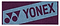 The Yonex AC1113EX Badminton Sports Towel - Bordeaux is a 100% cotton rectangular towel with a blue diagonal stripe, "YONEX," and the Yonex logo in dark purple on a contrasting purple background.