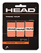The HEAD Prime Tour Badminton Overgrip 3 Pack in Salmon offers three grips with a stylish black and white band, featuring "HEAD" across the center. These grips are designed for badminton or tennis, providing enhanced tackiness and comfort for an improved playing experience.