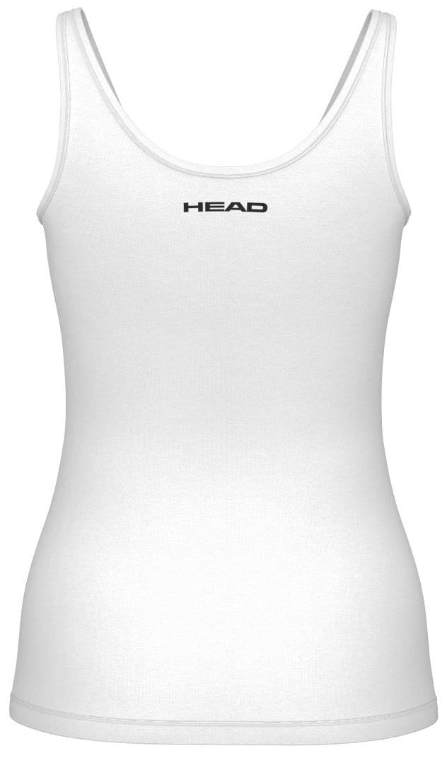 The HEAD Spirit II Women's Badminton Tank Top offers a sleek, fitted design with thin straps and the "HEAD" logo in black near the neckline. It incorporates Moisture Transfer Microfiber Technology to keep you cool and comfortable on the court.