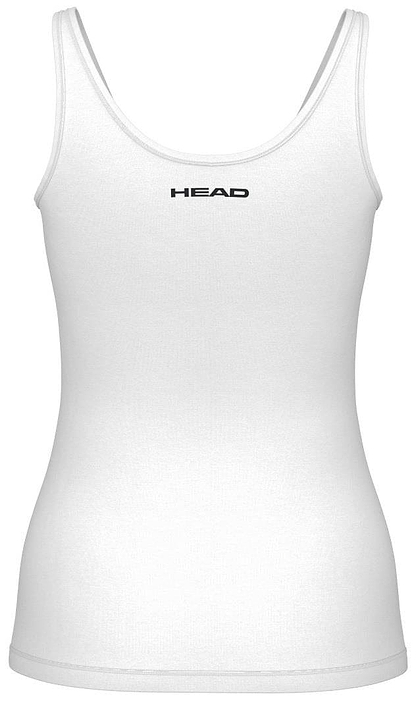 The HEAD Spirit II Women's Badminton Tank Top offers a sleek, fitted design with thin straps and the "HEAD" logo in black near the neckline. It incorporates Moisture Transfer Microfiber Technology to keep you cool and comfortable on the court.