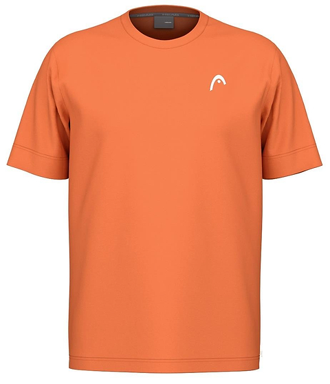 The HEAD Slice II Mens Badminton T-Shirt - CN by HEAD, in orange with a small white left-chest logo and moisture transfer microfiber, is shown on a plain white background.