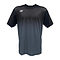The Yonex YTM5 Men's Badminton T-Shirt in Shadow/Black features a downward gradient pattern. Made from moisture-wicking polyester, this short-sleeve tee sports a subtle white logo on the left shoulder near the collar, ideal for active play.