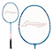 The Li-Ning Axforce Kids Play Racket, in azure blue with a red string design, features a black handle and white end cap. Against a white background, the full view left and close-up right emphasize its appeal for young players.