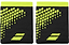 The Babolat Logo Jumbo Wristband - Aero Grey features a bright yellow hexagon diagonal design with a yellow logo, offering sweat absorption to keep you dry and comfortable during any activity.