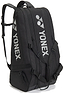 The Yonex BA72629EX Gearlogic 9 Racket Badminton Bag in black features multiple zippered compartments, shoulder straps, and white Yonex branding—perfect for serious players seeking ample storage.