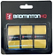 BadmintonHQ 3 Pack Badminton Overgrips in Sunset Yellow, featuring the BadmintonHQ logo, come in sleek black packaging. These overgrips deliver superior sweat absorption for better comfort and control on the court.