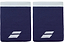 The Babolat Logo Jumbo Wristband in Illusion Blue features a bold white logo, a white top stripe, and sweat-absorbing fabric—ideal for peak performance on the court.