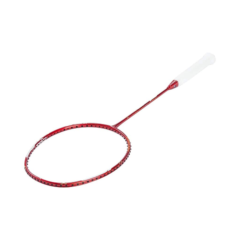 The Li-Ning Axforce Cannon Pro 4U Badminton Racket in a bold red hue, complemented by a white grip for superior power and precision, is artfully displayed against a pristine white background.