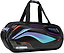 The Li-Ning International Elite 6 Racket Badminton Bag – Black features striking blue and purple wave designs, two sturdy short handles, convenient side zipper pockets, and a prominent “eco” label on the front. This versatile tournament bag from Li-Ning seamlessly blends style with practicality, making it an ideal choice for carrying your badminton rackets and gear.