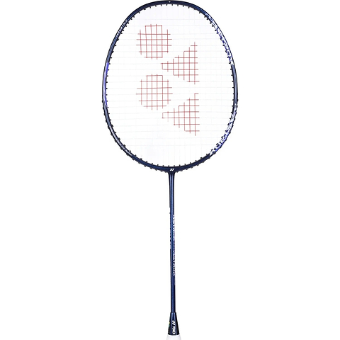 A Yonex Astrox 10 4U Badminton Racket in navy blue, featuring a head heavy balance and full graphite construction, is shown against a plain white background.