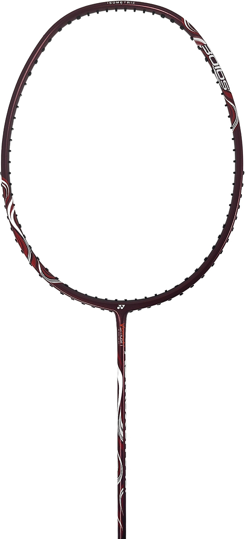 The Yonex Astrox Light 45i 5U Badminton Racket - Kurenai by Yonex is a maroon, lightweight racket with sleek white accents, displayed against a simple white background. Featuring an oval head and slim shaft, it’s perfect for players who prioritize speed and agility. Inspired by advanced models, this attacking racket delivers dynamic on-court performance.