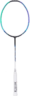 A Li-Ning Halbertec 7000 II Badminton Racket in Jade Blue and Rosy Purple, featuring an all-round control frame and a white grip handle, is displayed against a plain white background.