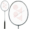 The Yonex Astrox Nextage 4U Badminton Racket in Light Grey includes a black handle and silver frame with strings that feature a red geometric logo, ideal for intermediate players. The image shows the full racket and a close-up of its head.