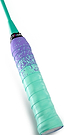 Close-up of the Get A Grip Paint the Lines Purple / Mint Badminton Racket Overgrip by Get A Grip, featuring a two-tone light teal and purple speckled design for excellent moisture absorption on a white background.