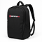 The BadmintonHQ Badminton Backpack - Black features a front zipper pocket, adjustable straps, "BADMINTON HQ" in white/red, and a small red logo—perfect for carrying your badminton kit.