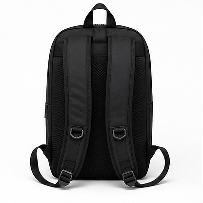 The BadmintonHQ Badminton Backpack - Black by BadmintonHQ is shown from the back with two padded shoulder straps, mesh ventilation, and adjustable buckles on a white background—perfect for carrying your badminton kit comfortably and in style.