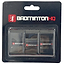 The BadmintonHQ 3 Pack Badminton Overgrips includes three black grips in plastic packaging with a red and white BadmintonHQ logo. Designed for excellent sweat absorption and a tacky grip for badminton players.