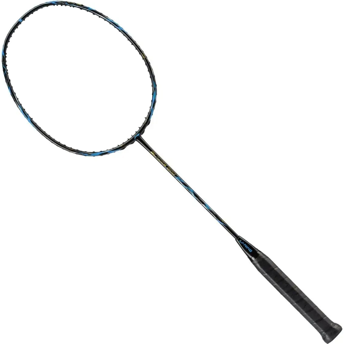 The Li-Ning BladeX 800 Speed Badminton Racket - Storm Blue features an oval head, black grip handle, and blue accents. Displayed on a white background, this head-light racket from Li-Ning offers excellent speed and control.