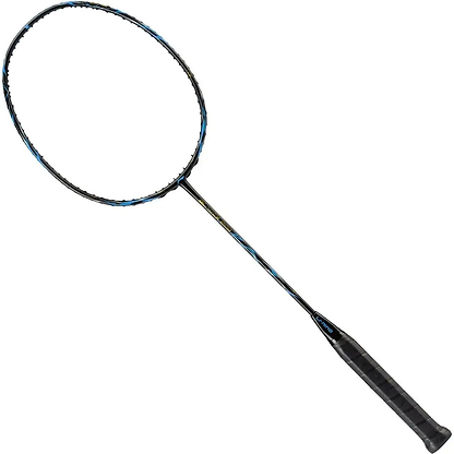The Li-Ning BladeX 800 Speed Badminton Racket - Storm Blue features an oval head, black grip handle, and blue accents. Displayed on a white background, this head-light racket from Li-Ning offers excellent speed and control.