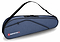The BadmintonHQ 3 Racket Badminton Bag - Blue features black trim, zippered compartments, a black shoulder strap, and displays the "BADMINTON HQ" logo in white and red on the front.