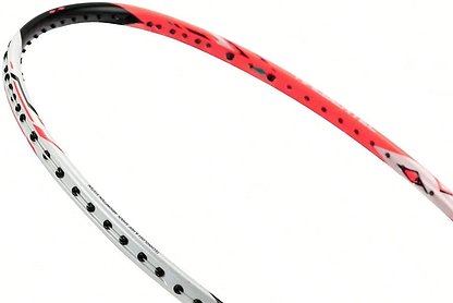 Close-up of the Li-Ning Halbertec 4000 4U Badminton Racket in Pearl White / Fruit Powder, showcasing its control-oriented frame design with multiple string holes visible; strings are not installed.