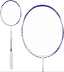The Li-Ning BladeX 600 4U Badminton Racket in White/Purple features a sleek ultra carbon frame with purple accents and a white grip, shown fully and in head close-up against a plain white background.