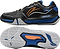 The Li-Ning Saga III Lite Men's Badminton Shoes in black feature blue and orange accents, "SAGA III LITE" branding, a white/gray/orange tread with "PROBAR LOC," and Li-Ning Cloud cushioning for comfort.