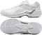 Li-Ning Sonic Boom Unisex Badminton Shoes in white are shown: one highlights the sleek side design, while the other displays the geometric tread patterns on the sole for enhanced indoor court grip and protection.