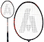 The Ashaway Viper XT 1600 Badminton Racket in Black Orange features a black frame highlighted with red accents and a white mesh, with the string pattern creating the letter "A" at its center. Equipped with Viper Weave technology, the handle is designed in black with white text, ensuring precision and agility on the court.